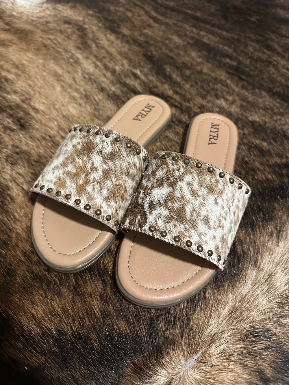 Myra Bag Tan Hide Slide Sandals